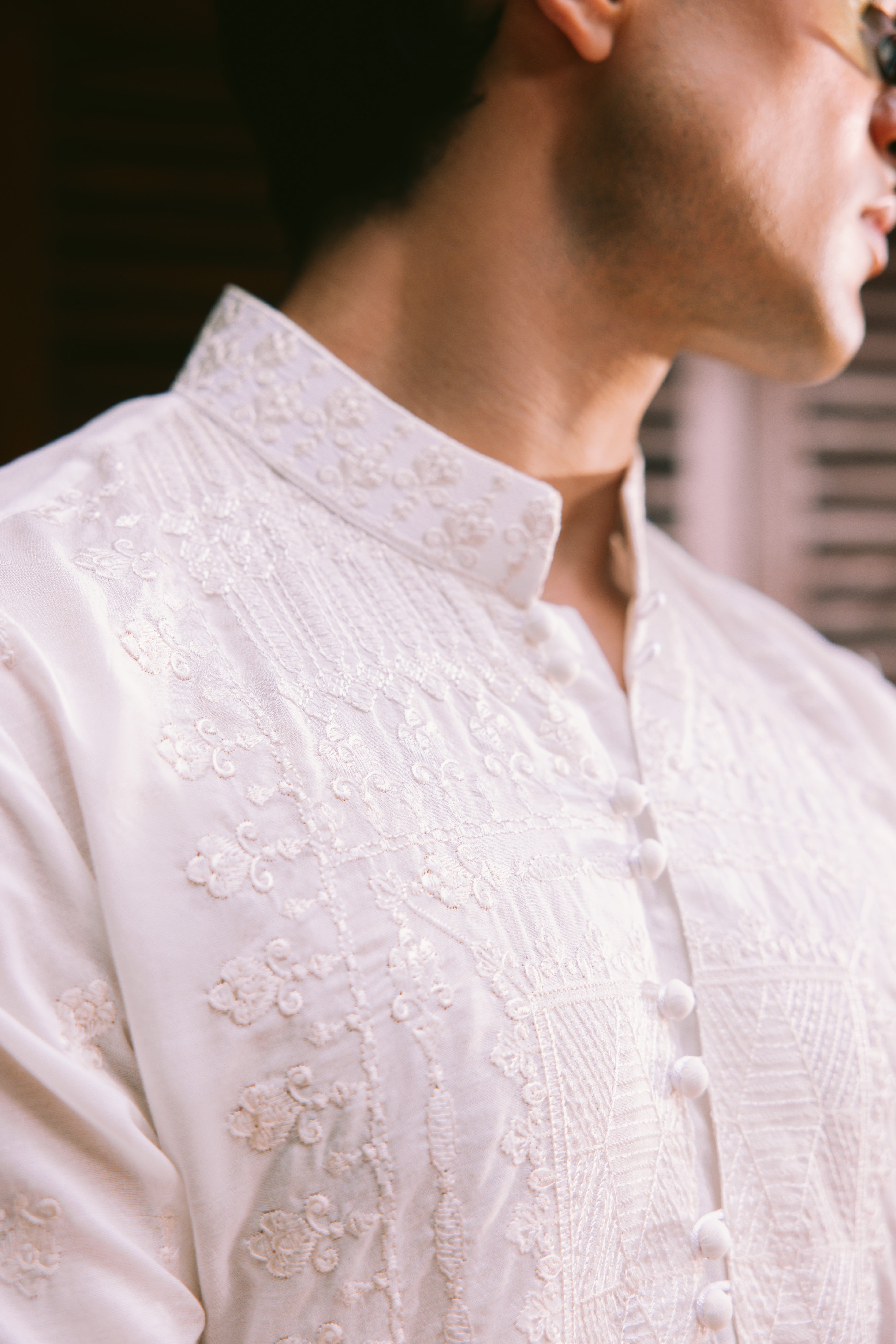 White Embroidered Cotton-Silk Kurta Set (2-Piece) - Image 4