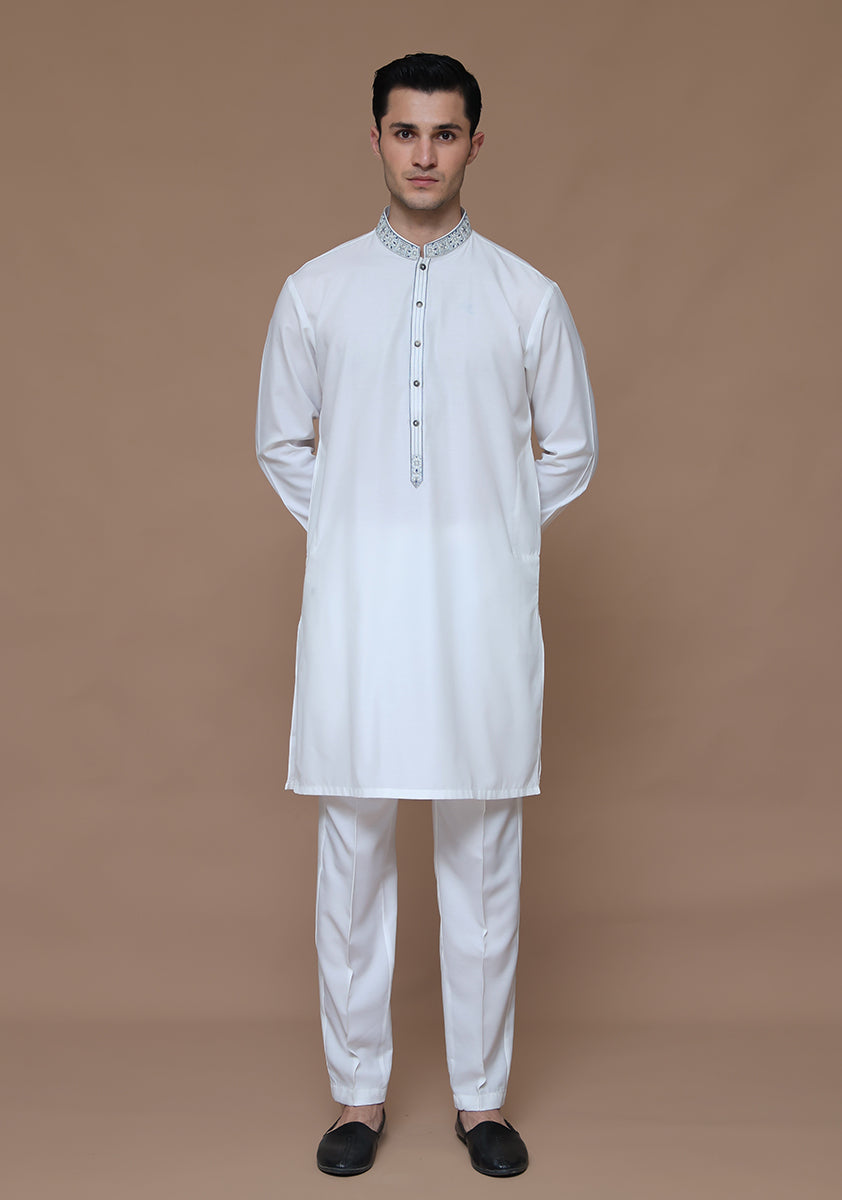 Cloud Dancer Embroidered Cotton Silk Kurta (2-Piece) - Image 1