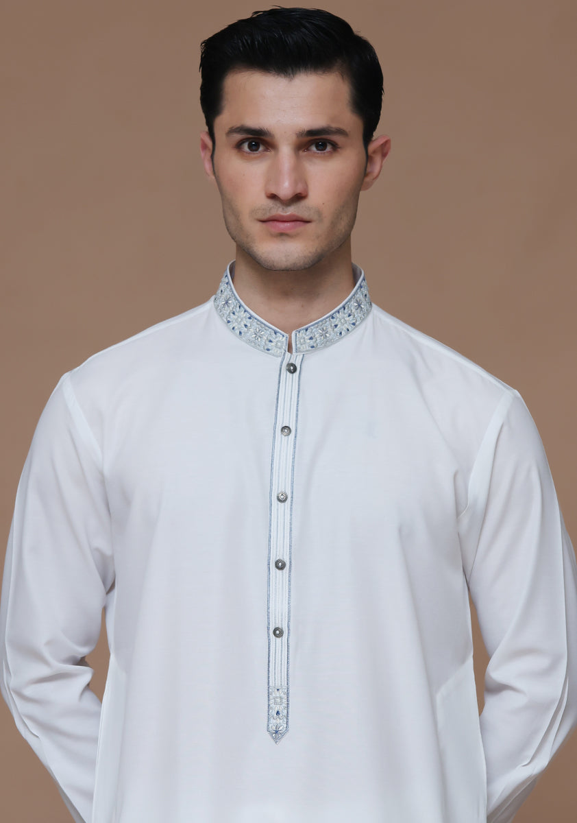 Cloud Dancer Embroidered Cotton Silk Kurta (2-Piece) - Image 2