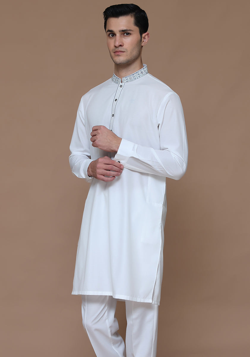 Cloud Dancer Embroidered Cotton Silk Kurta (2-Piece) - Image 3