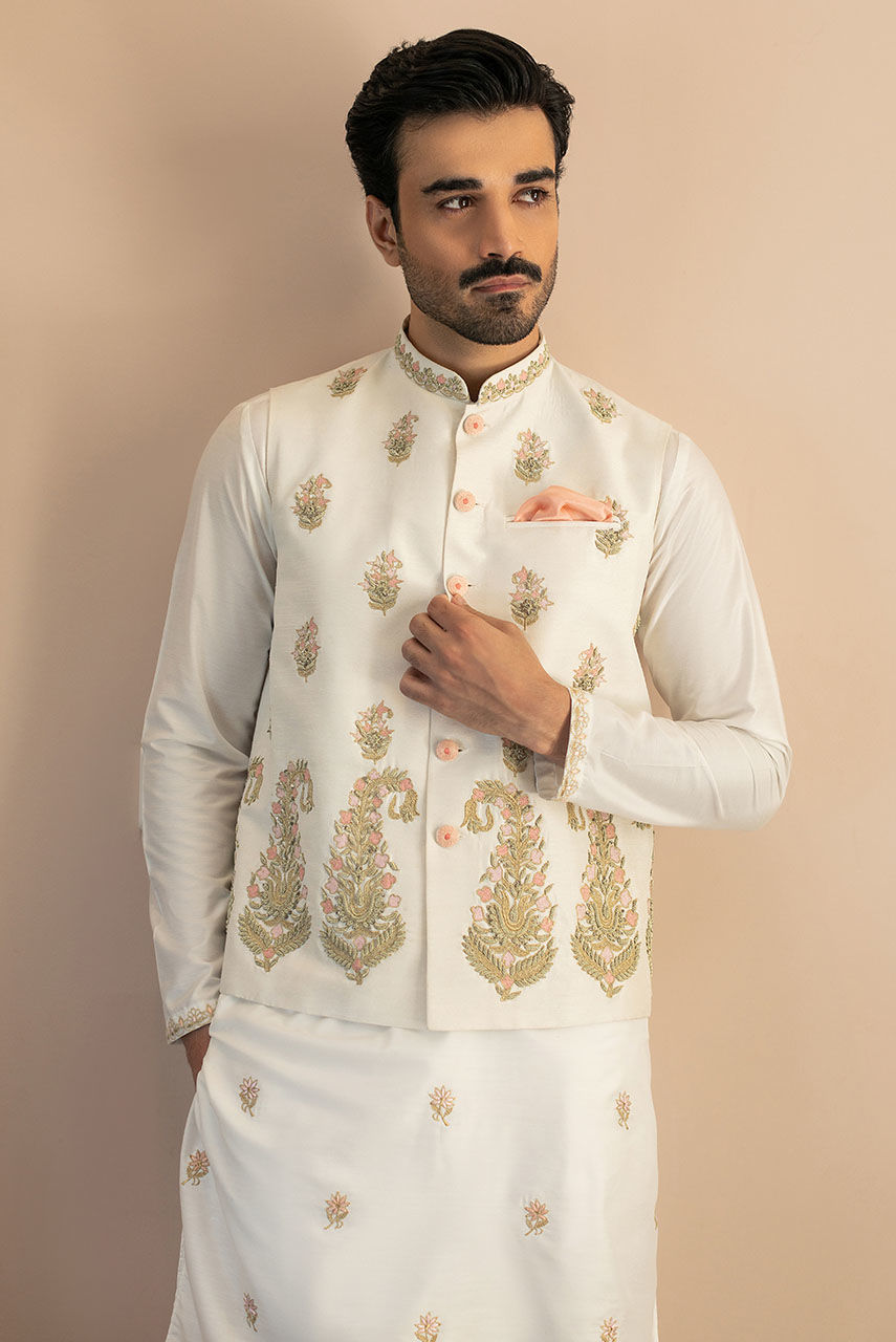 White Embroidered Cotton Silk Kurta (2-Piece) - Image 5
