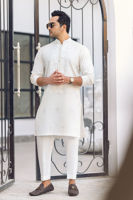 White Embroidered Cotton Silk Kurta (2-Piece) - Image 3