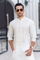 White Embroidered Cotton Silk Kurta (2-Piece) - Image 6