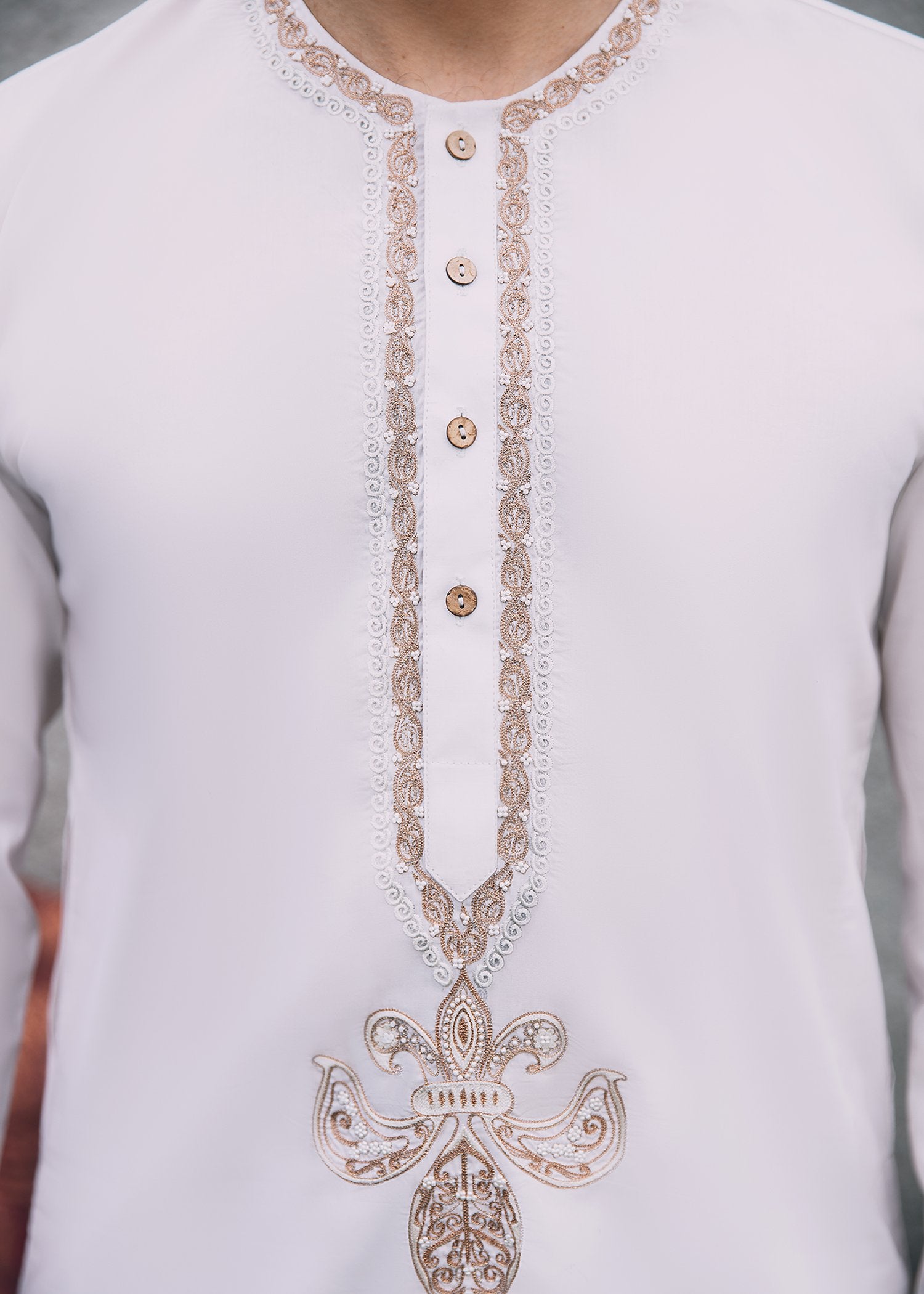 White Embroidered Cotton Kurta (2-Piece) - Image 3