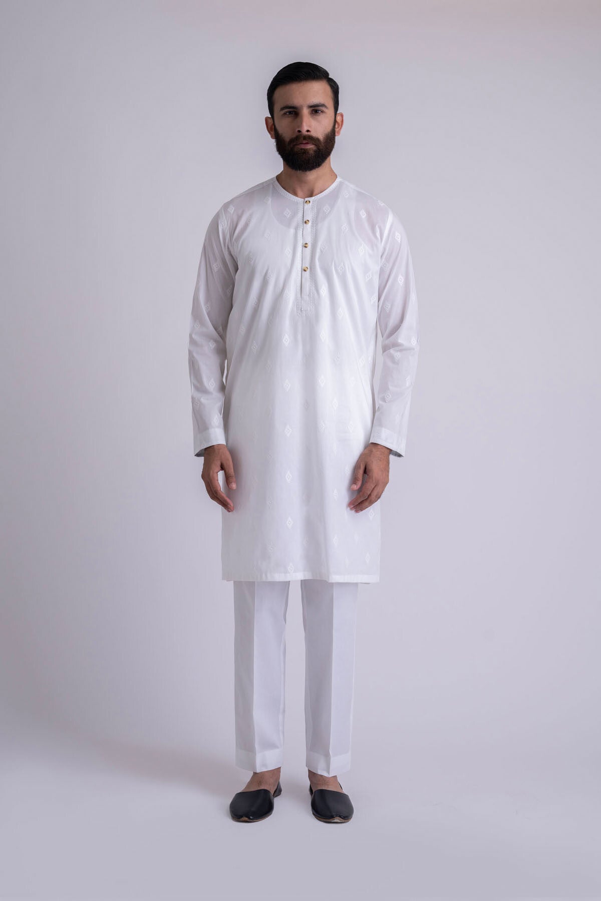 White Embroidered Cotton Kurta (2-Piece) - Image 1