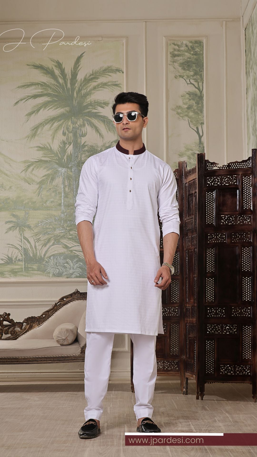 White Embroidered Cotton Kurta (2-Piece) - Image 1