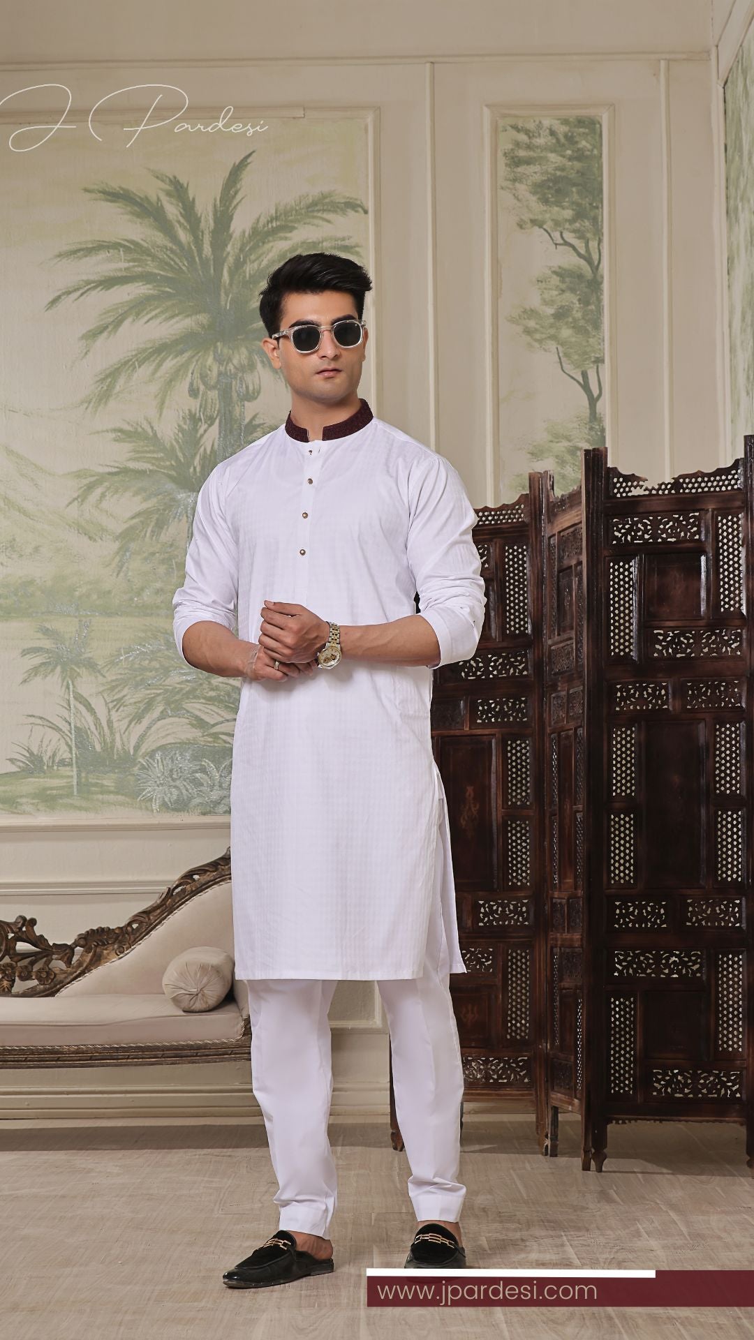 White Embroidered Cotton Kurta (2-Piece) - Image 2