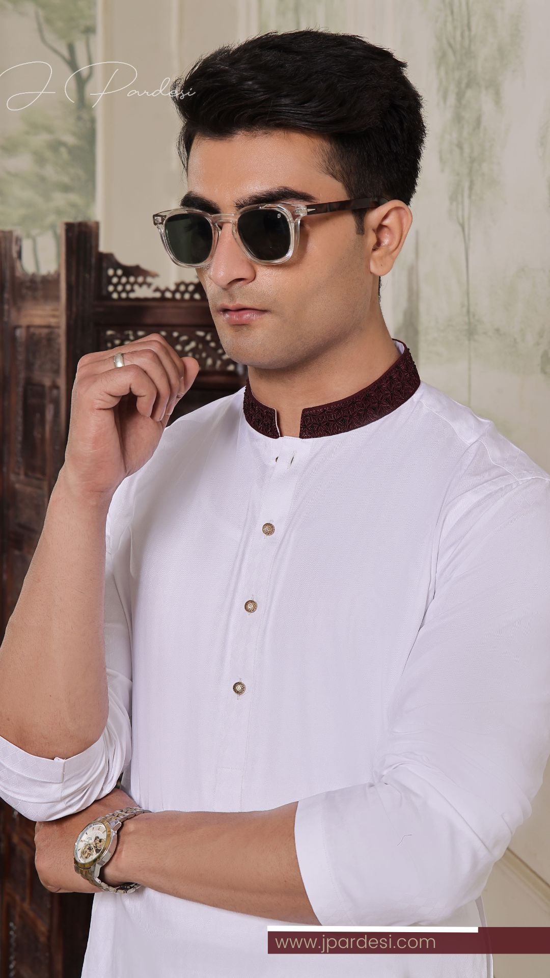 White Embroidered Cotton Kurta (2-Piece) - Image 3