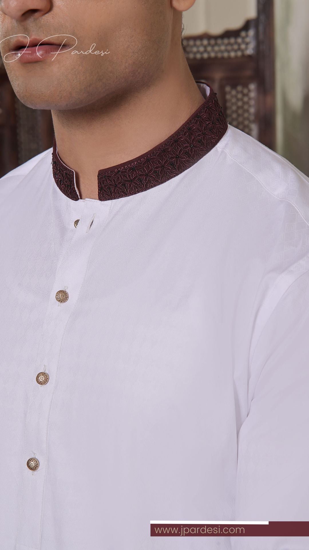 White Embroidered Cotton Kurta (2-Piece) - Image 4