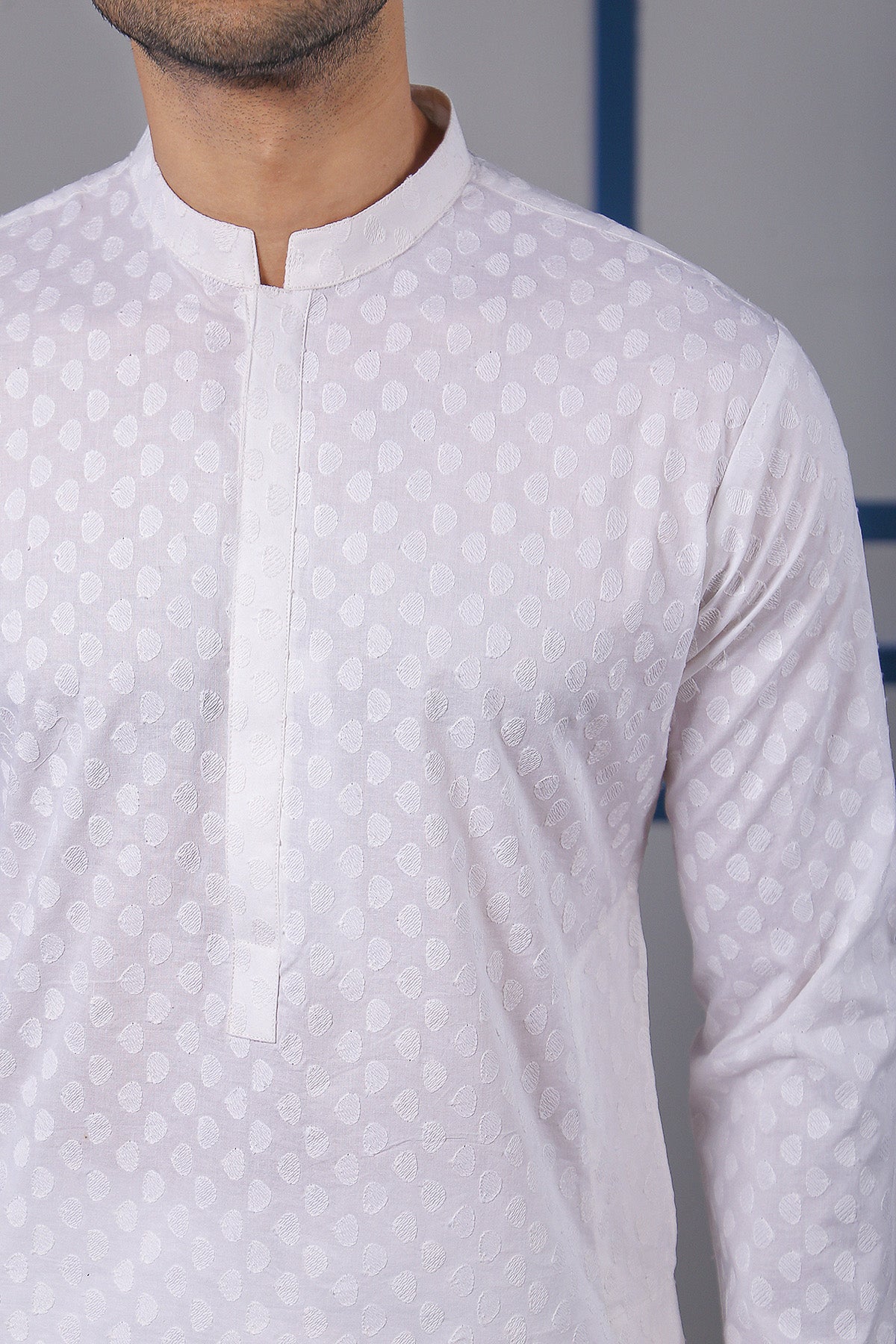 White Schiffli Cotton Kurta (2-Piece) - Image 2