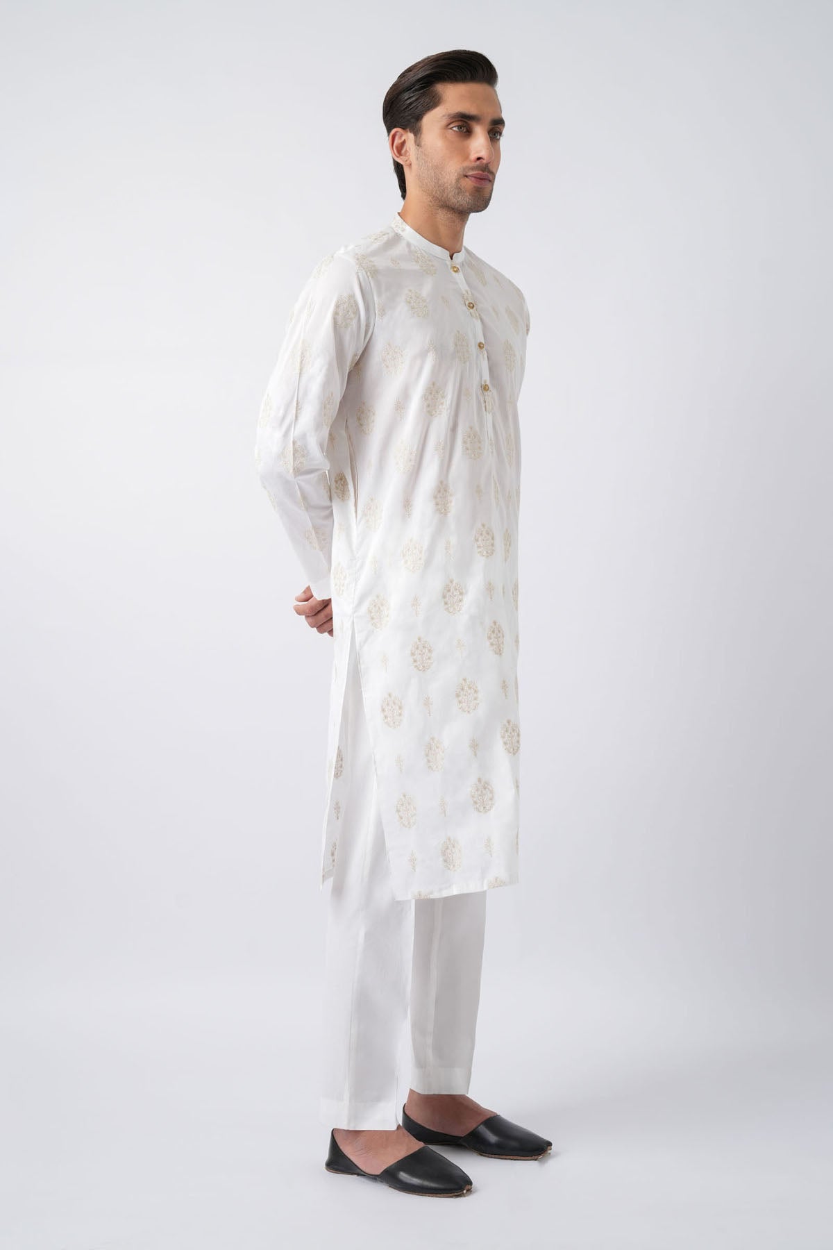 White Embroidered Egyptian Cotton Kurta (2-Piece) - Image 1