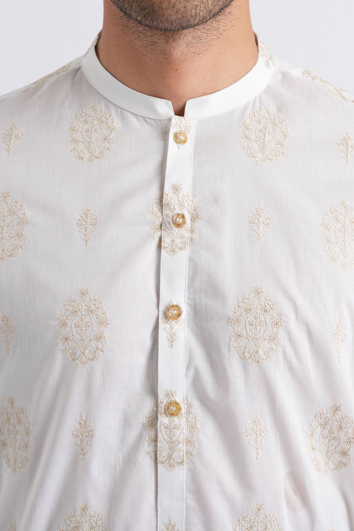 White Embroidered Egyptian Cotton Kurta (2-Piece) - Image 2