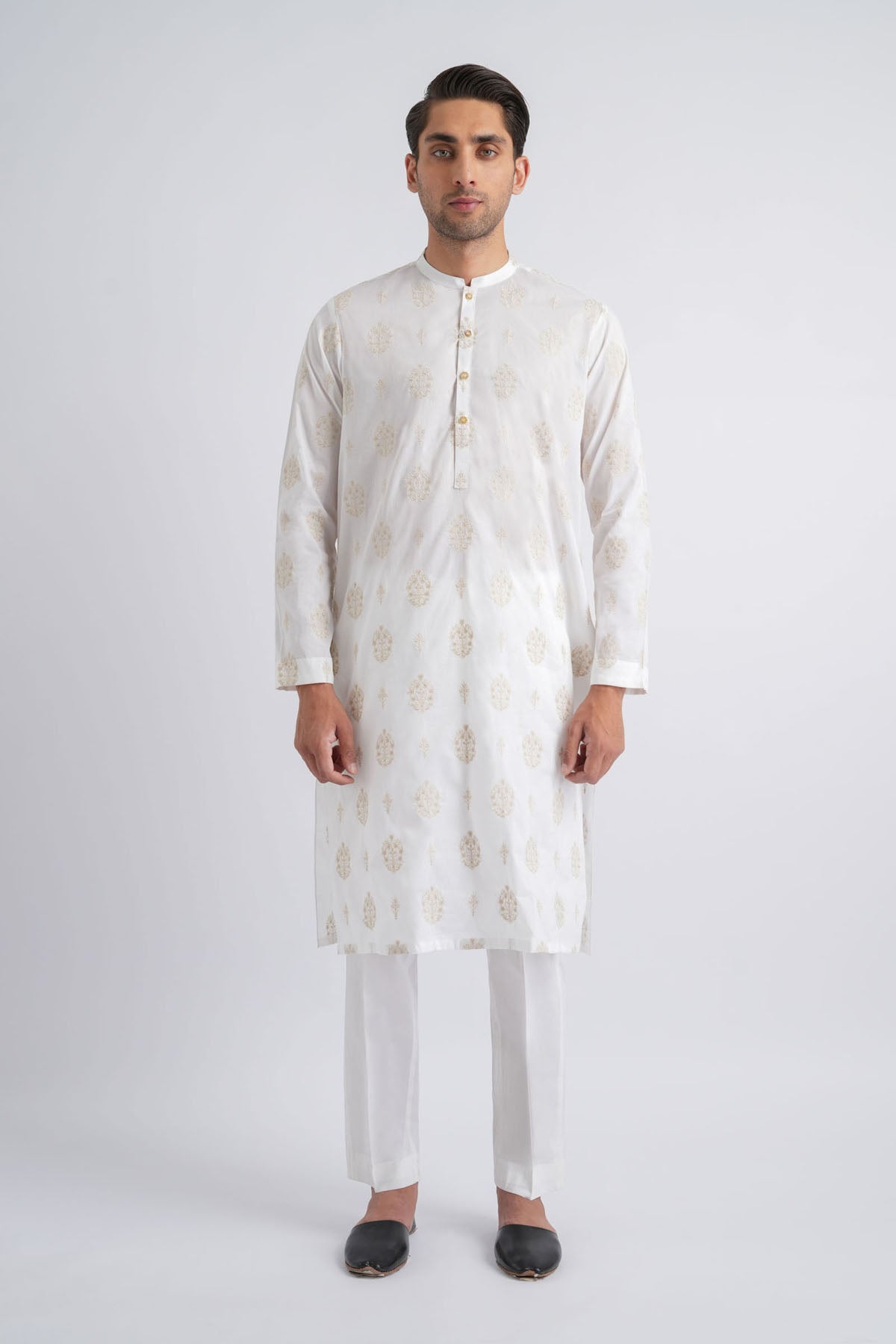 White Embroidered Egyptian Cotton Kurta (2-Piece) - Image 3