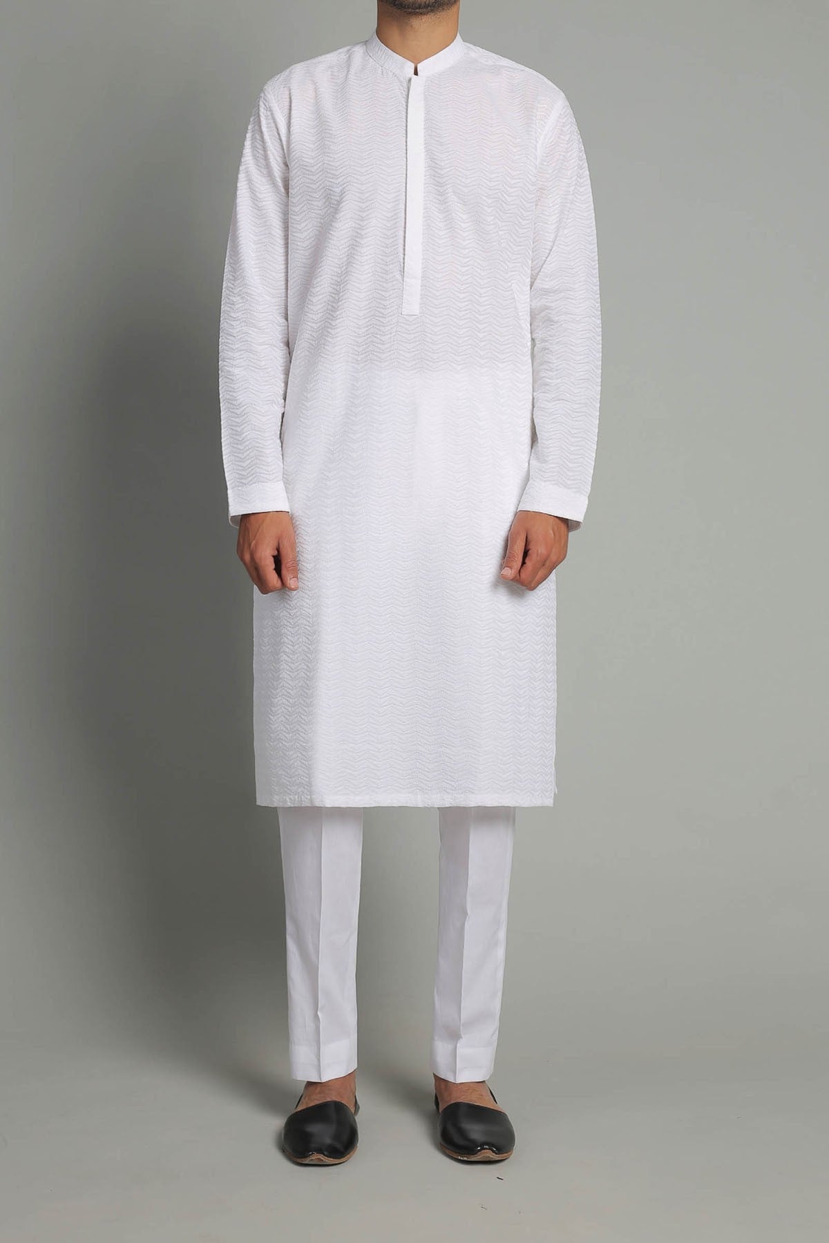 White Embroidered Egyptian Cotton Kurta (2-Piece) - Image 1
