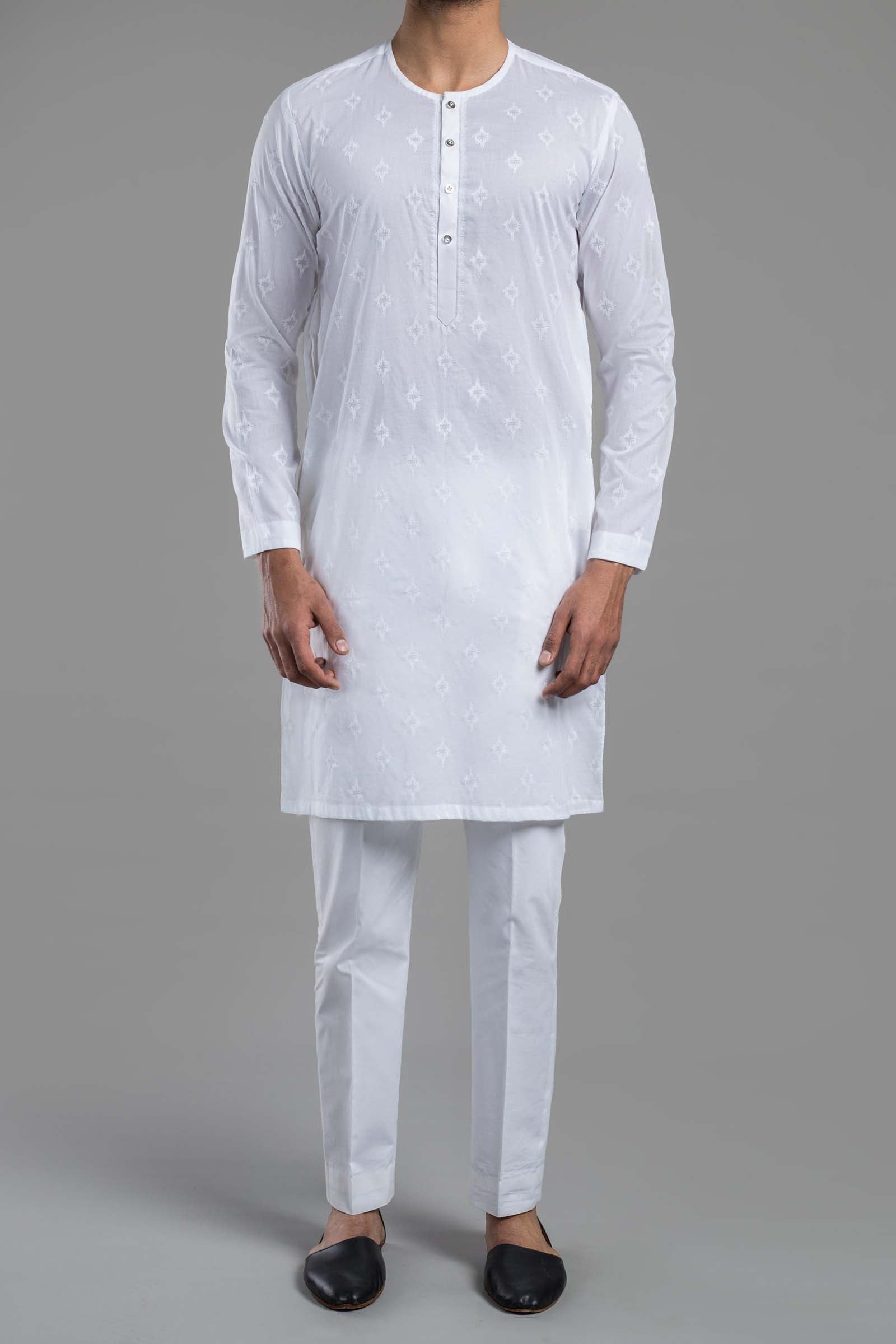 White Embroidered Egyptian Cotton Kurta (2-Piece) - Image 1