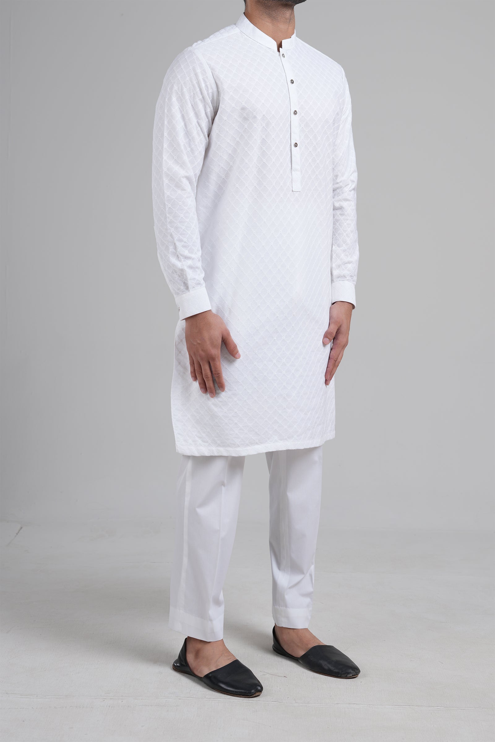 White Embroidered Egyptian Cotton Kurta (2-Piece) - Image 1