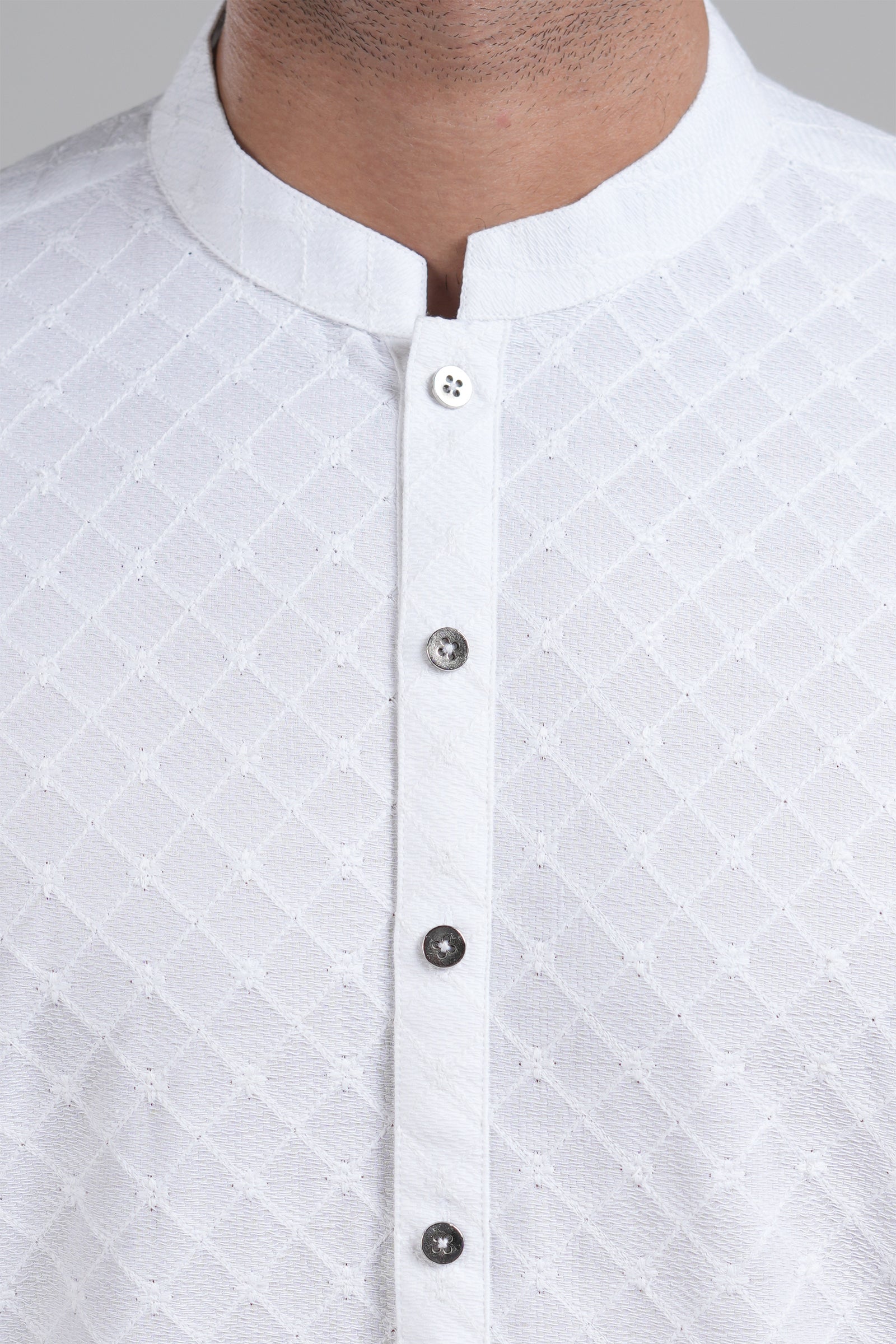 White Embroidered Egyptian Cotton Kurta (2-Piece) - Image 2