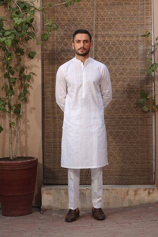 White Embroidered Egyptian Cotton Lawn Kurta (2-Piece) - Image 2