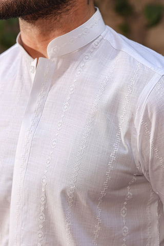 White Embroidered Egyptian Cotton Lawn Kurta (2-Piece) - Image 5