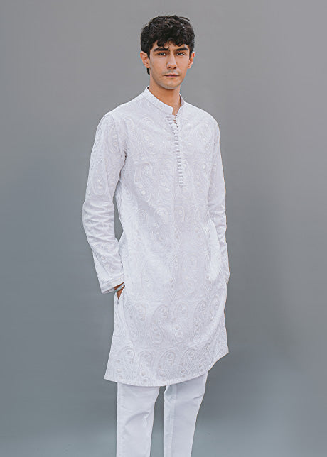White Embroidered Lawn Kurta (2-Piece) - Image 2