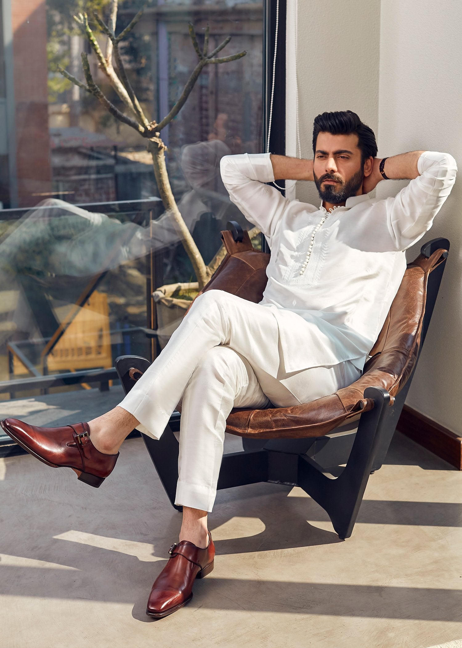 White Embroidered Korean Rawsilk Kurta (2-Piece) - Image 1