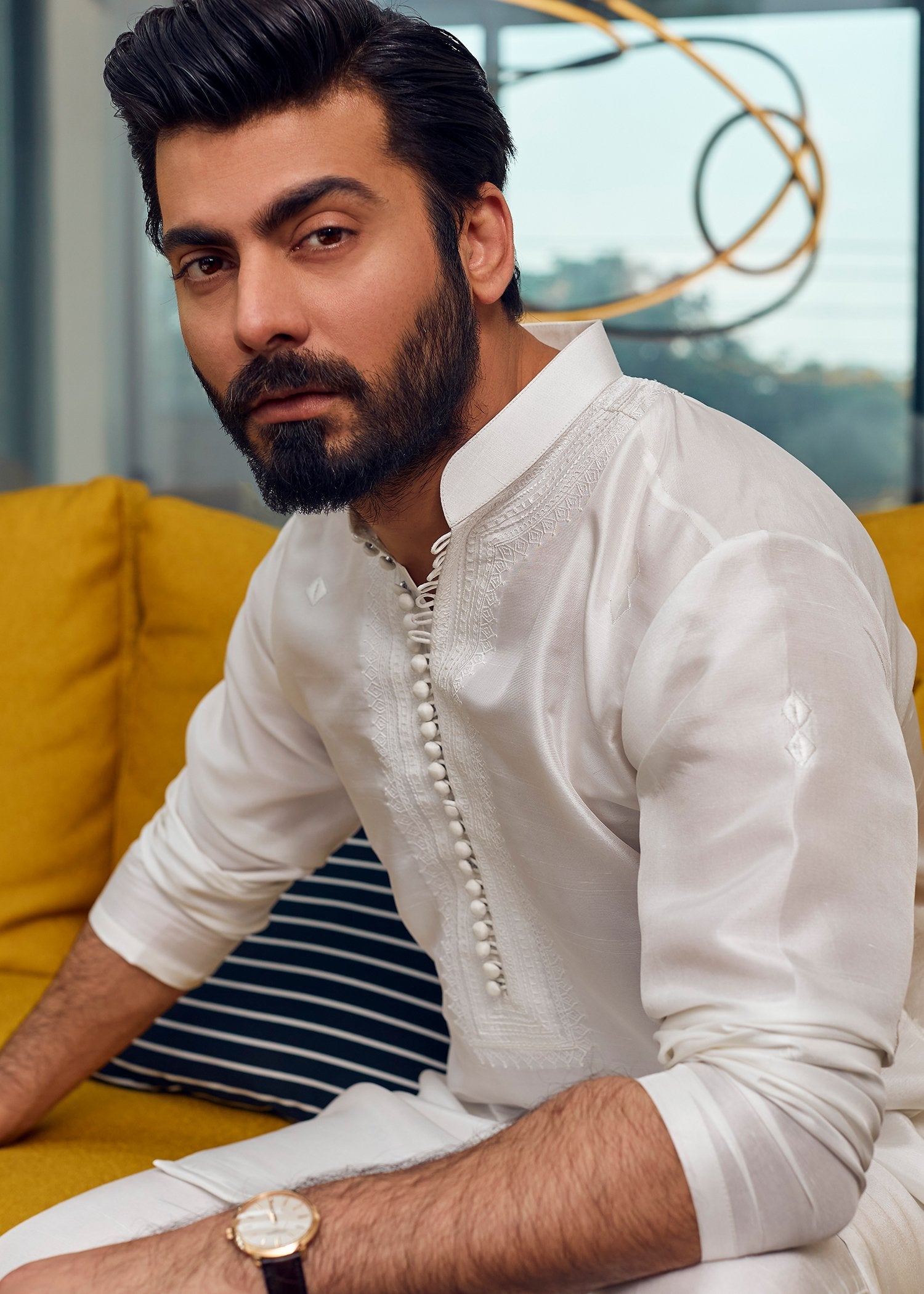 White Embroidered Korean Rawsilk Kurta (2-Piece) - Image 3