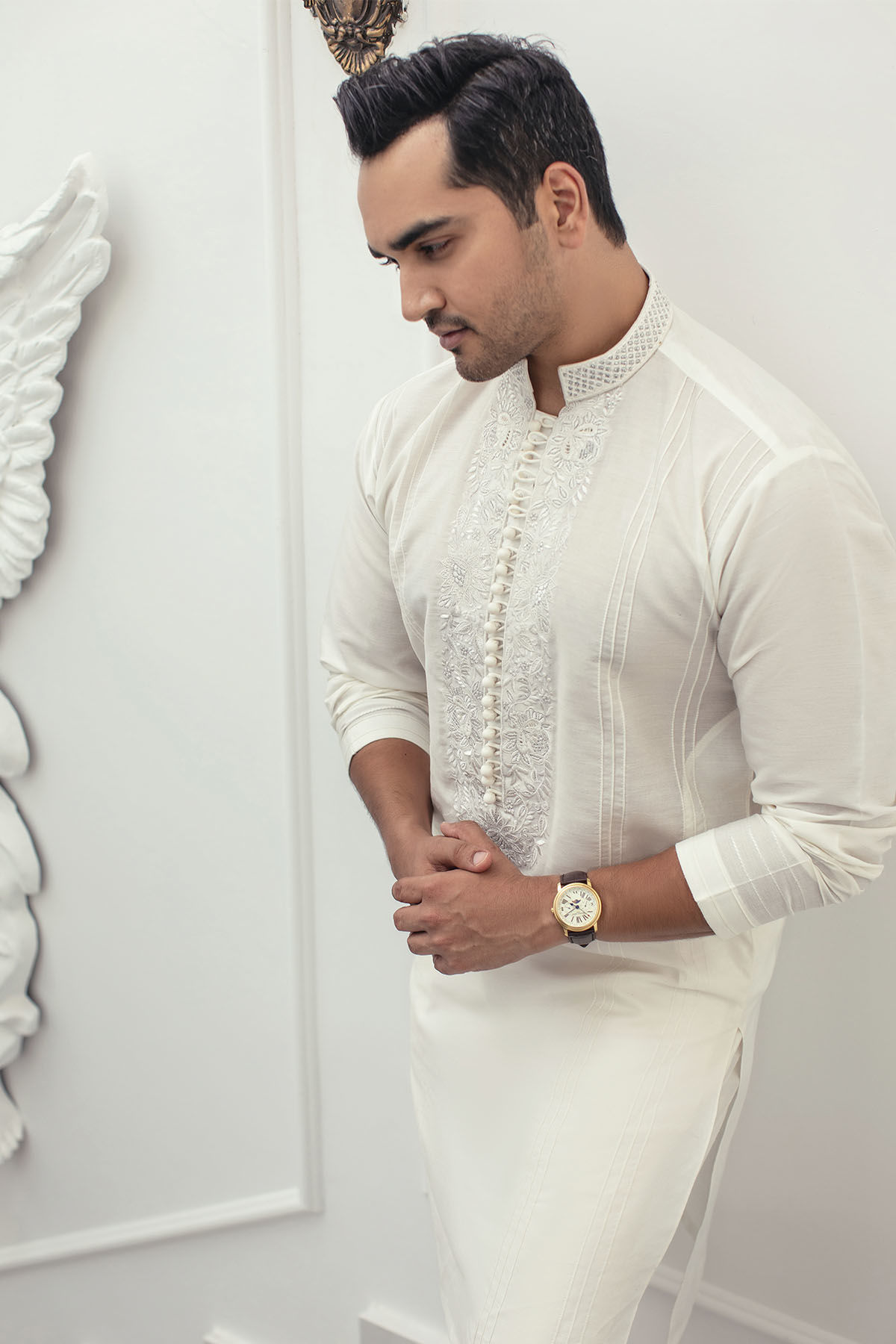 White Resham Zari Ox Silk Kurta (2-Piece) - Image 3