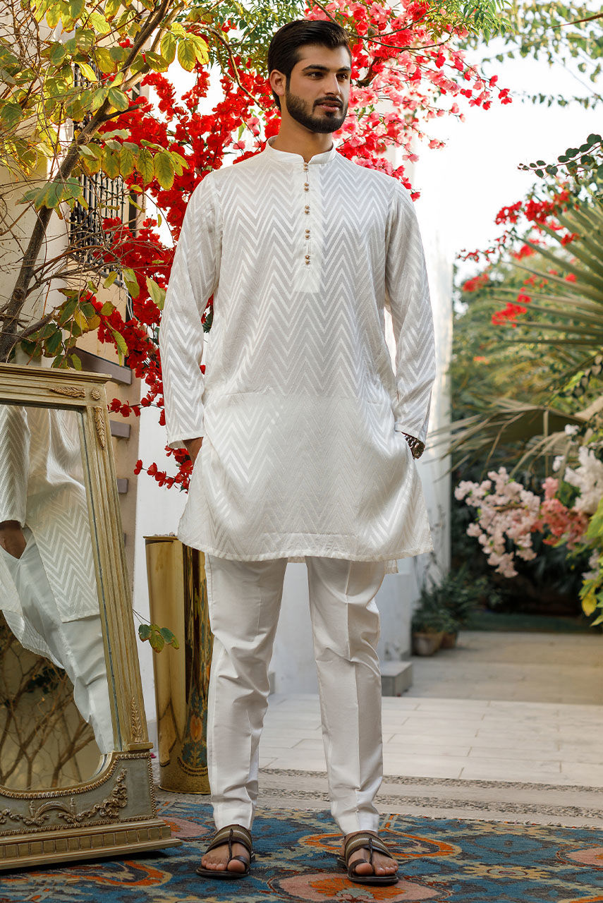 White Embroidered Raw Silk Kurta Set (2-Piece) - Image 1