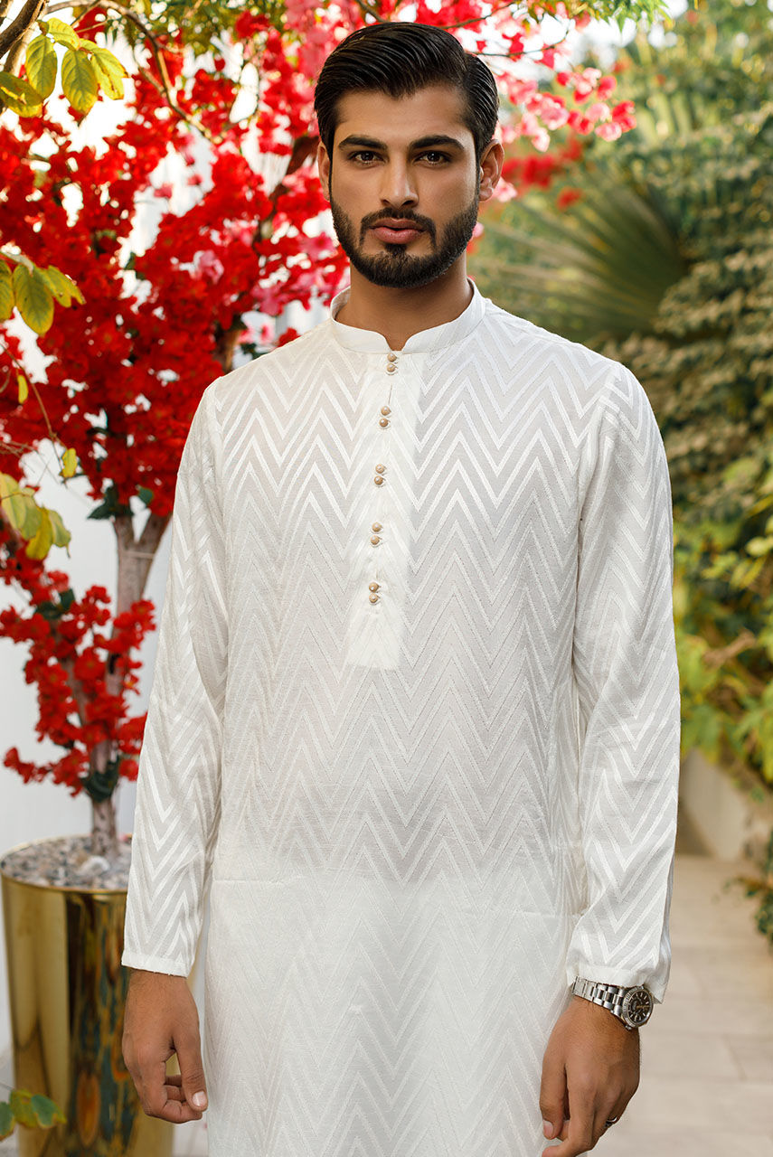 White Embroidered Raw Silk Kurta Set (2-Piece) - Image 2