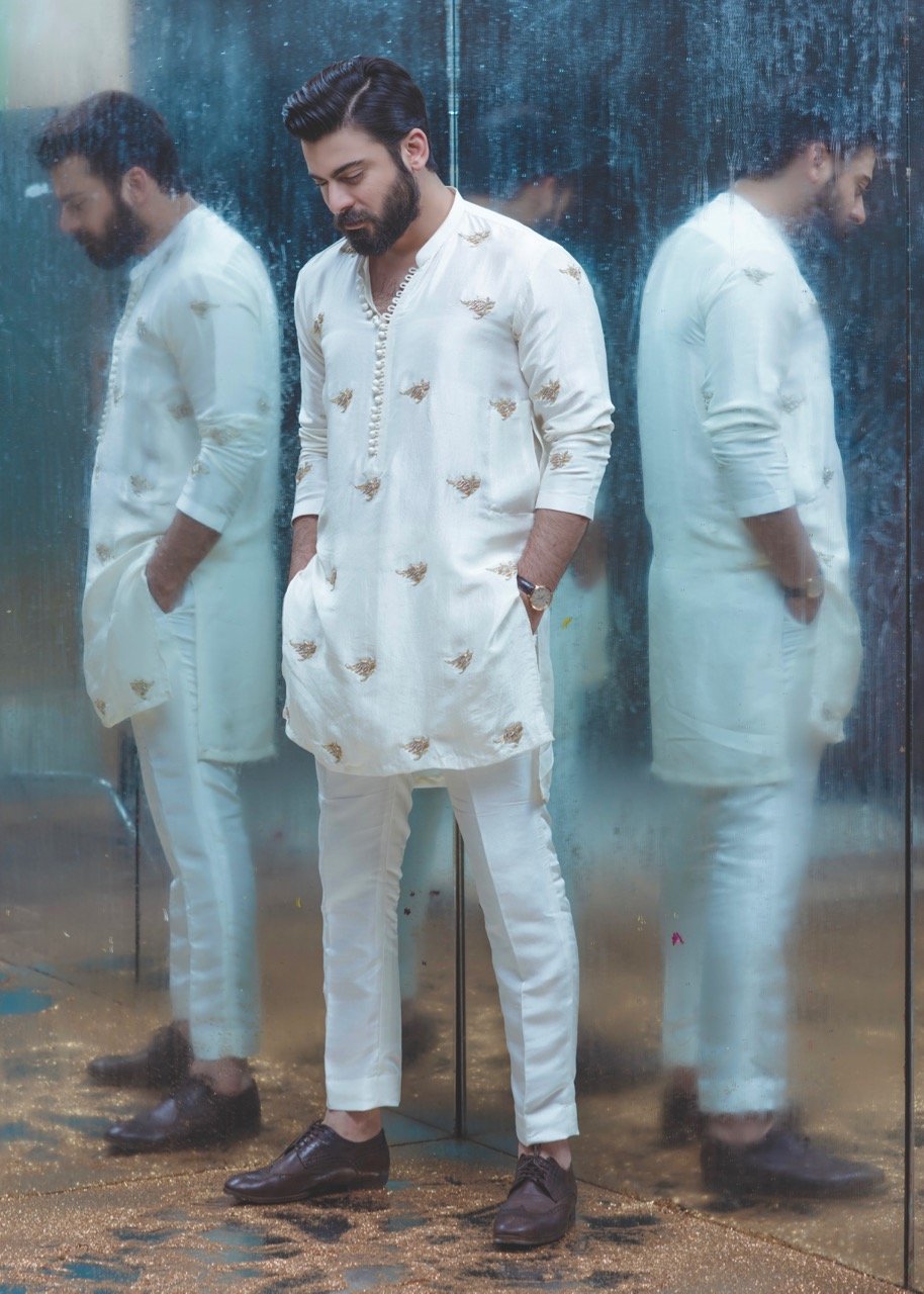 White Hand-Embellished Korean Rawsilk Kurta (2-Piece) - Image 1