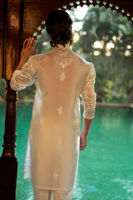 Pristine White Embroidered Pure Silk Men’s Kurta (1-Pc) - Image 5