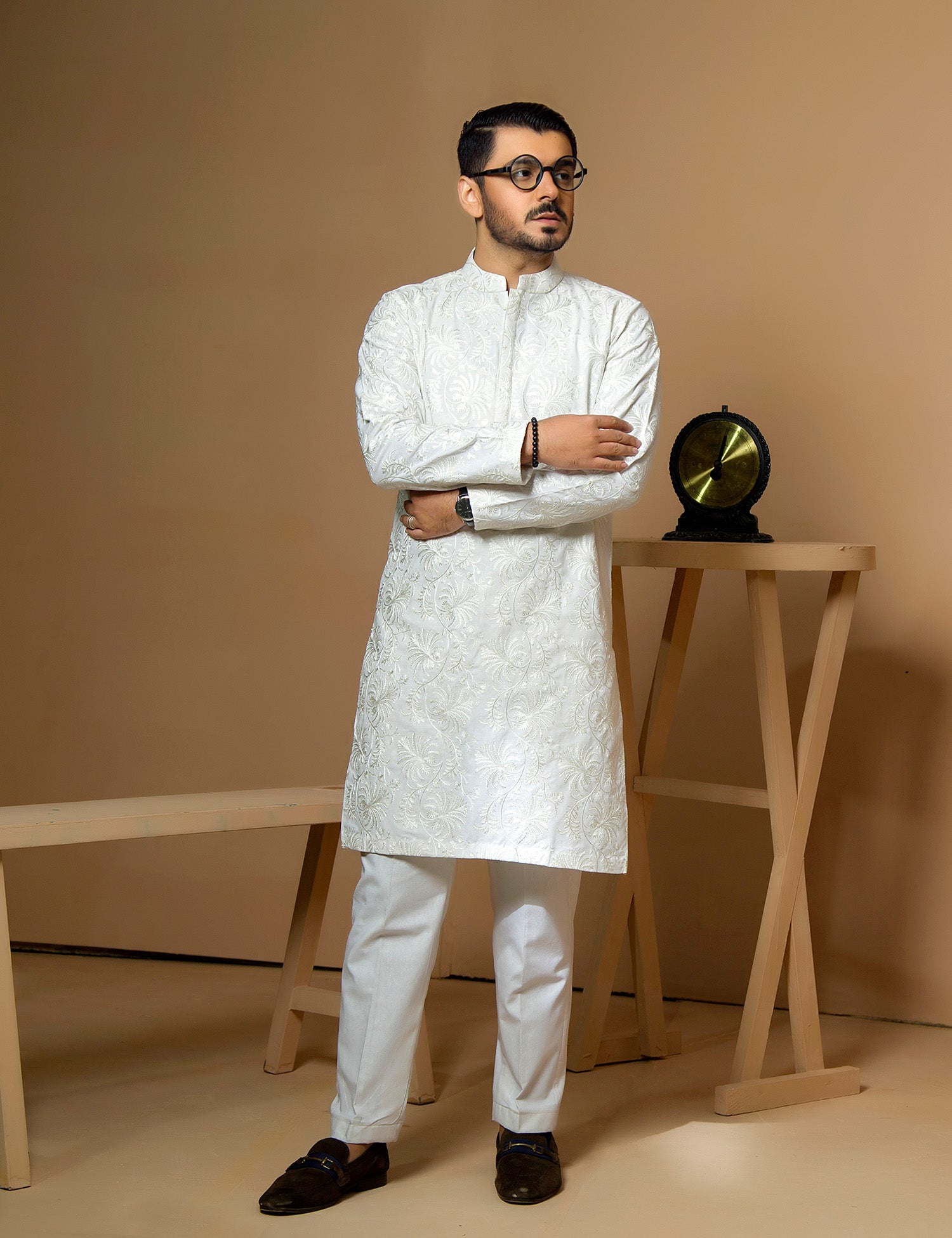 White Embroidered Wash & Wear Kurta (2-Piece) - Image 1