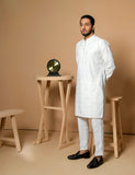 White Embroidered Wash & Wear Kurta Set (2-Piece) - Image 3