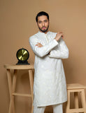 White Embroidered Wash & Wear Kurta Set (2-Piece) - Image 4