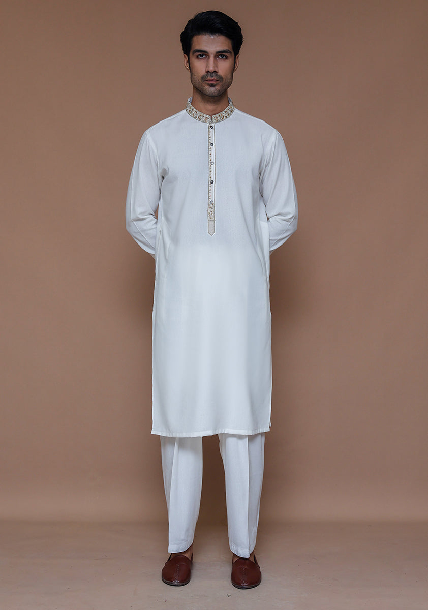 Cloud Dancer Embroidered Ayuthia Blend Kurta Shalwar (2-Piece) - Image 1