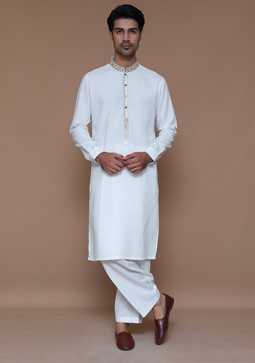Cloud Dancer Embroidered Ayuthia Blend Kurta Shalwar (2-Piece) - Image 3