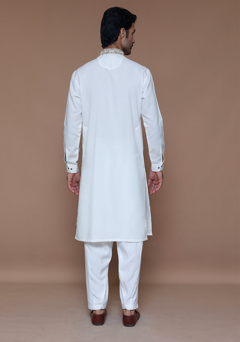 Cloud Dancer Embroidered Ayuthia Blend Kurta Shalwar (2-Piece) - Image 4