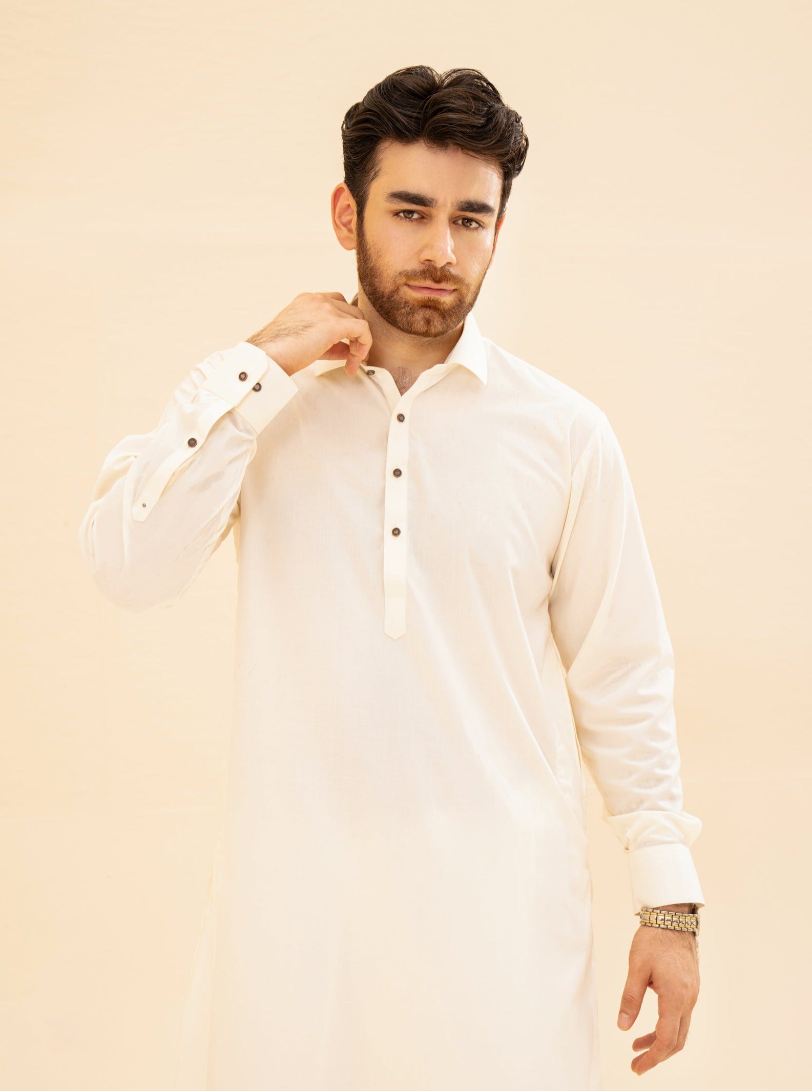 Bosky White Blended Fabric Kameez Shalwar (2-Piece) - Image 1