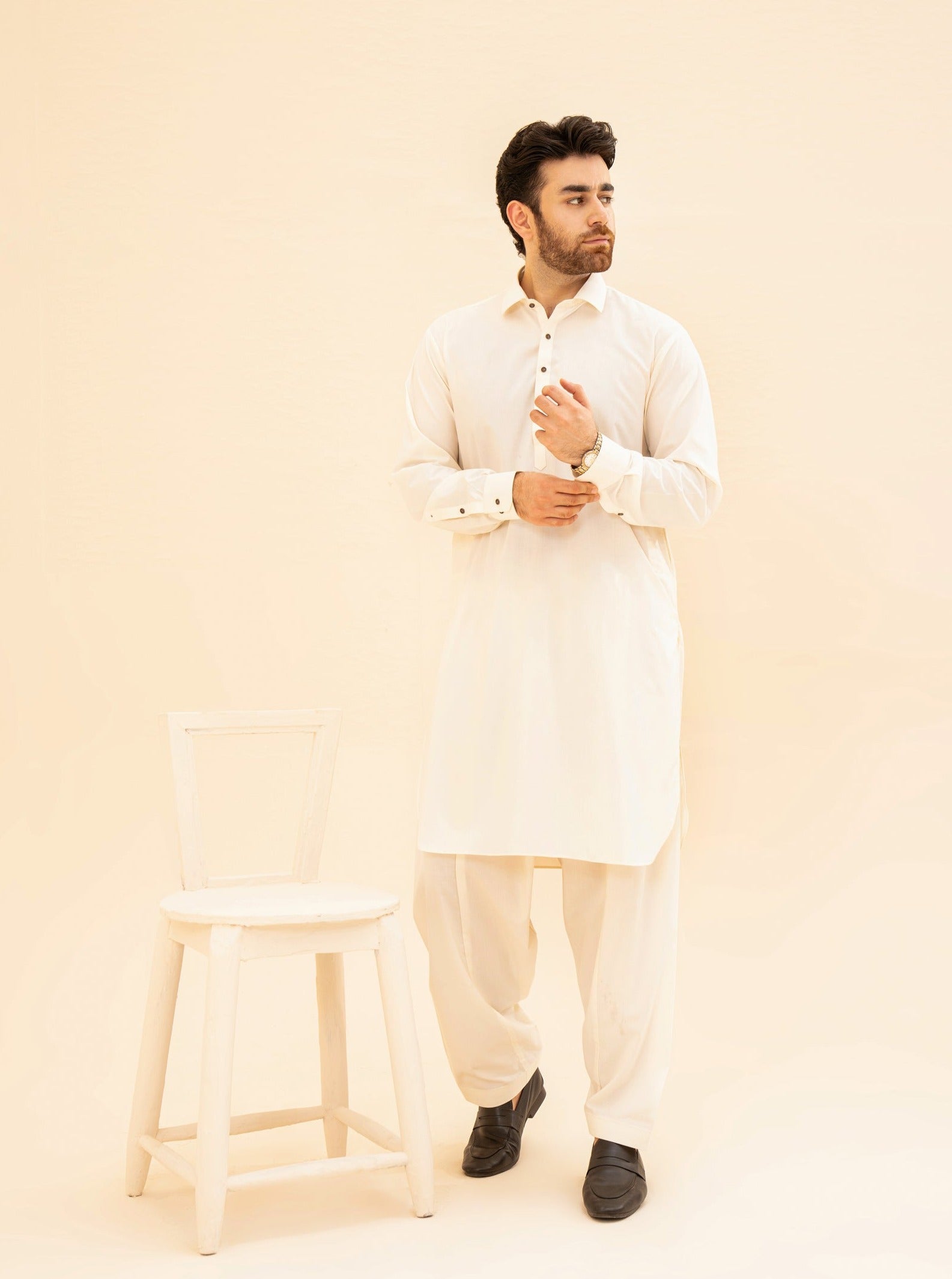 Bosky White Blended Fabric Kameez Shalwar (2-Piece) - Image 4