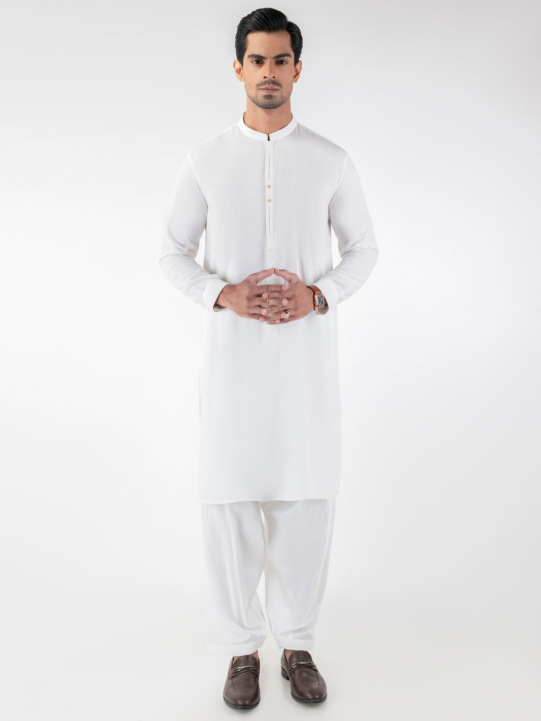 White Blended Fabric Shalwar Kameez (2-Piece) - Image 1