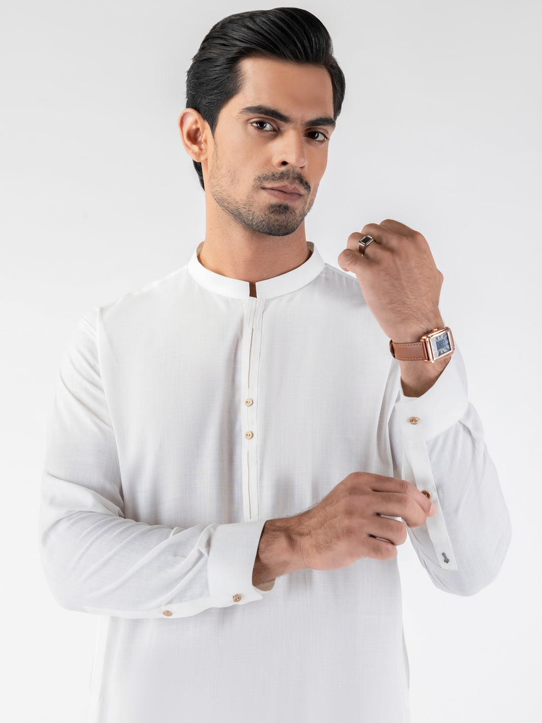 White Blended Fabric Shalwar Kameez (2-Piece) - Image 2