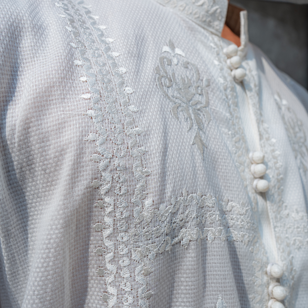 White Chikankari Cotton Kurta with Farshi Shalwar (2-Piece) - Image 11