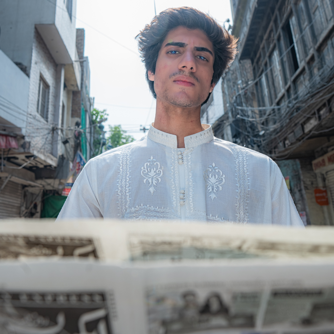 White Chikankari Cotton Kurta with Farshi Shalwar (2-Piece) - Image 6