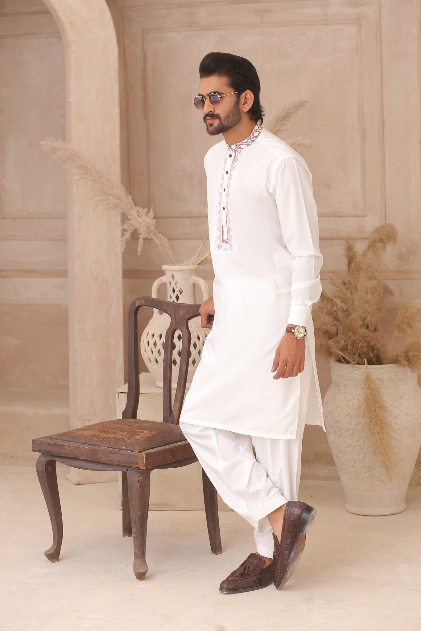 White Embroidered Cotton Shalwar Kameez (2-Piece) - Image 1