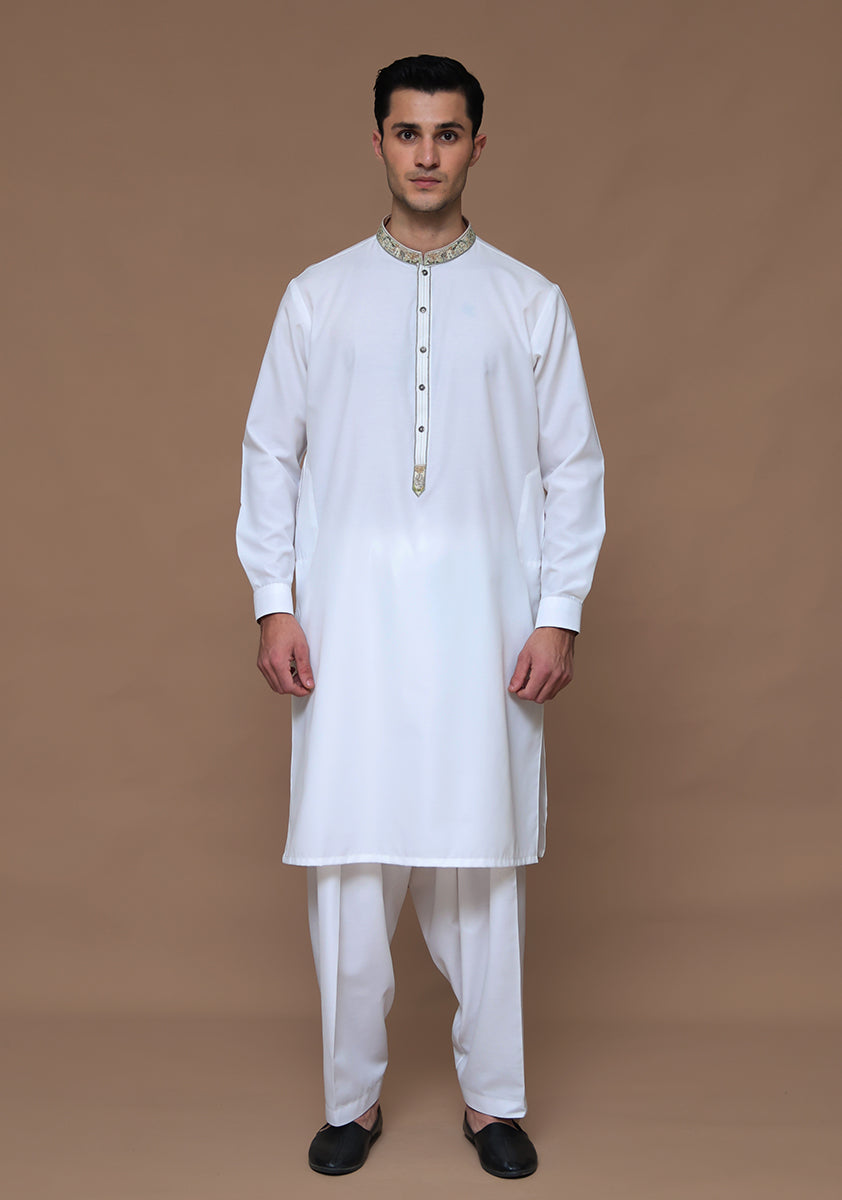 Cloud Dancer Embroidered Cotton Silk Shalwar Kameez (2-Piece) - Image 1
