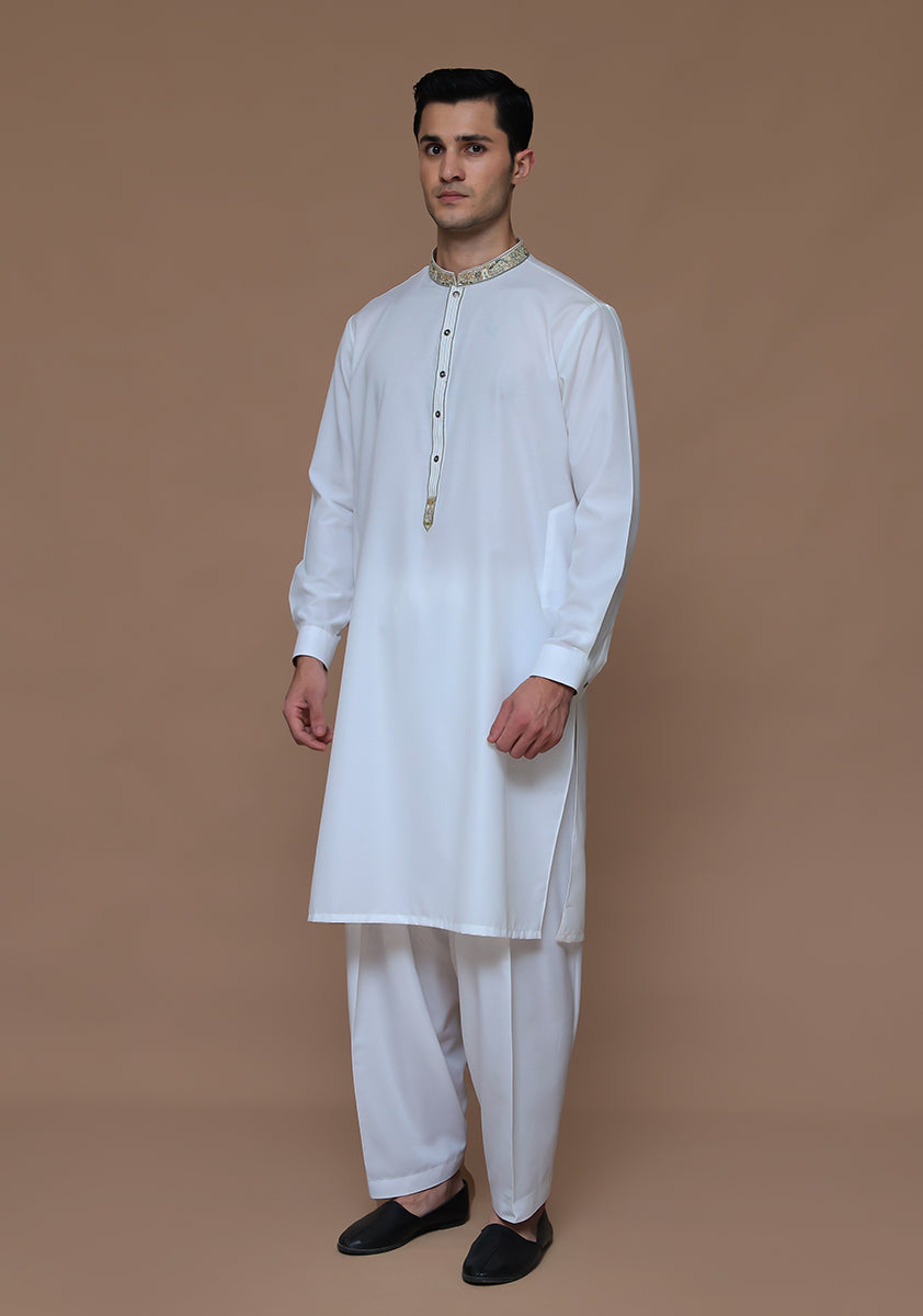 Cloud Dancer Embroidered Cotton Silk Shalwar Kameez (2-Piece) - Image 3