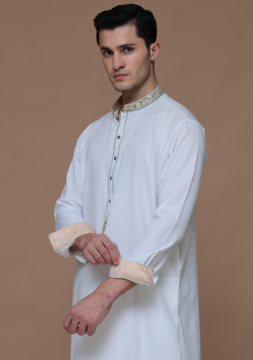 Cloud Dancer Embroidered Cotton Silk Shalwar Kameez (2-Piece) - Image 4