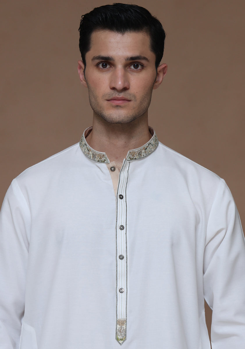 Cloud Dancer Embroidered Cotton Silk Shalwar Kameez (2-Piece) - Image 5