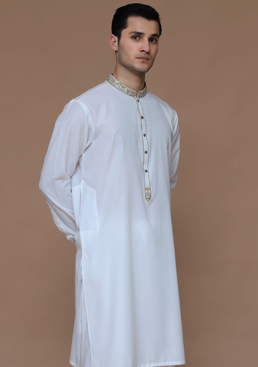 Cloud Dancer Embroidered Cotton Silk Shalwar Kameez (2-Piece) - Image 6