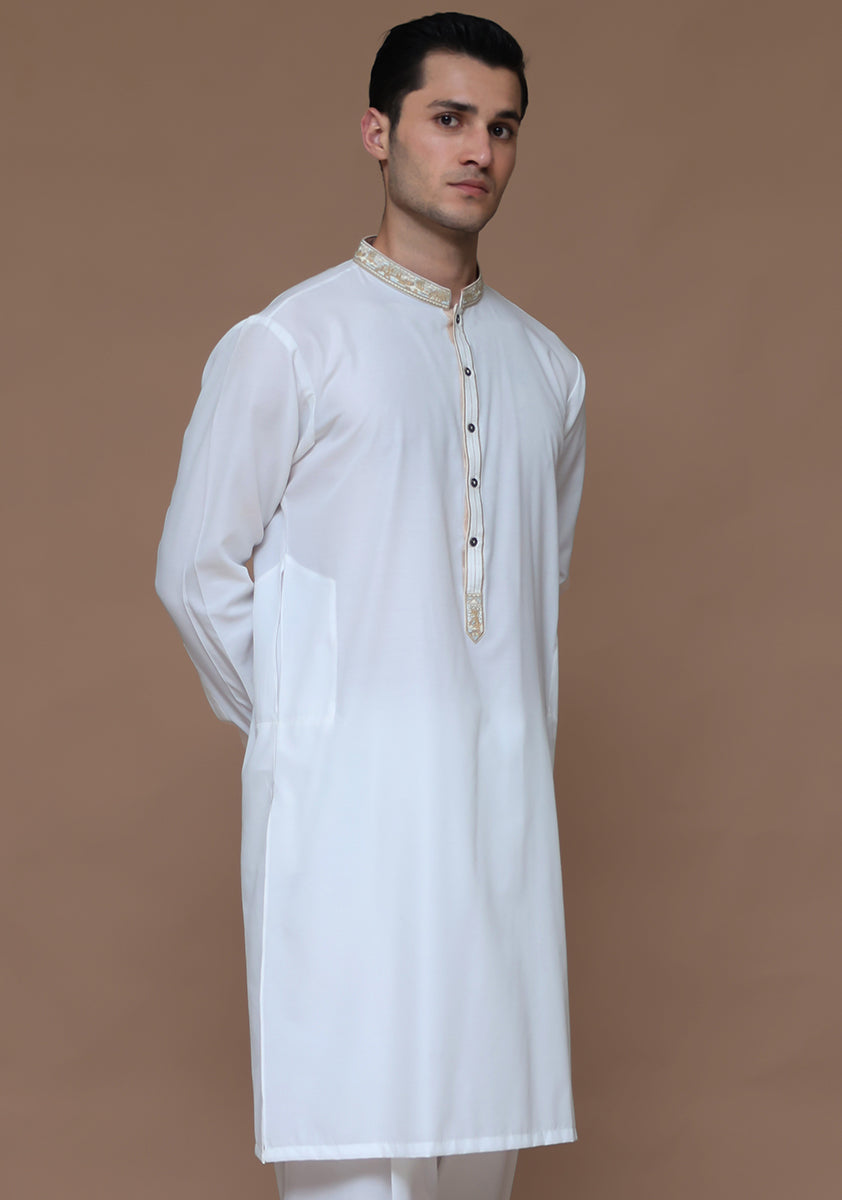 Cloud Dancer Embroidered Cotton Silk Kurta Shalwar (2-Piece) - Image 4